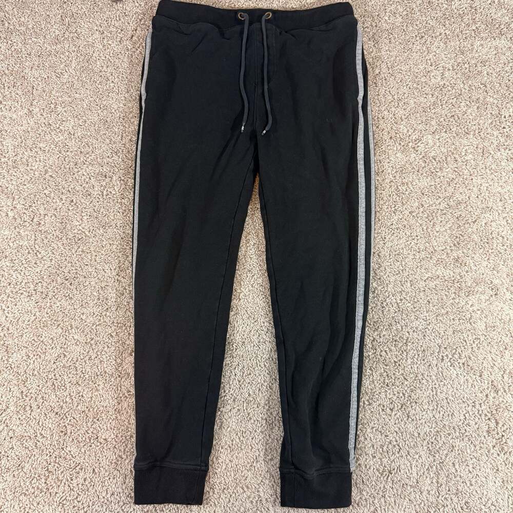Aeropostale Womens Medium Black Fleece Jogger Sweatpants Gray Side Stripe
